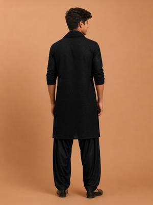 Boys black georgette sequin embroidery kurta patiala set 4