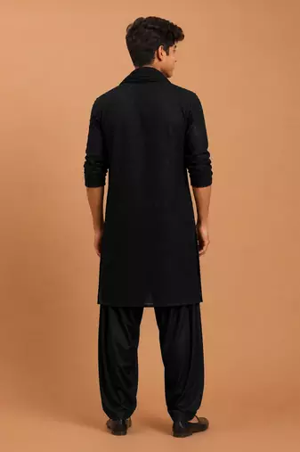 Boys black georgette sequin embroidery kurta patiala set