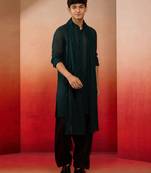 Boys bottle green georgette self-texture kurta patiala set
