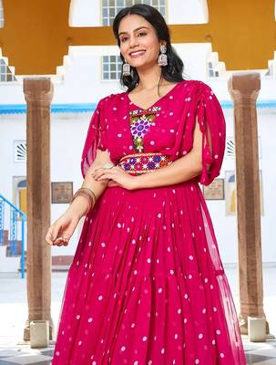 Navratri wear pink georgette bandhni print gamthi & mirror -codi lace work gown 4