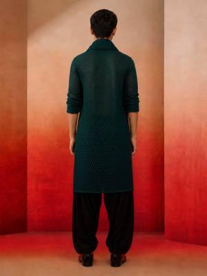 Boys bottle green georgette self-texture kurta patiala set 4