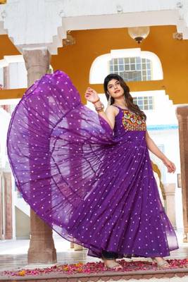 Navratri wear purple georgette bandhni print gamthi & mirror -codi lace work gown 3