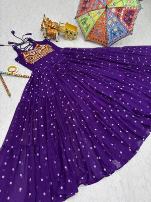 Navratri wear purple georgette bandhni print gamthi & mirror -codi lace work gown 5