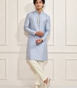Boys aqua silk blend jacquard kurta pyjama set
