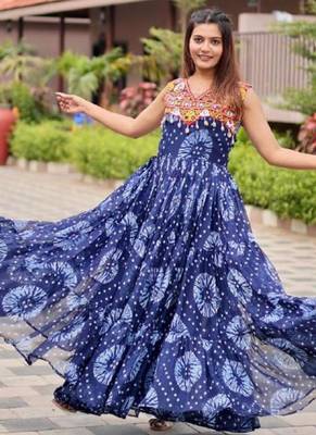 Navratri wear blue georgette printed gamthi & mirror -codi lace work gown 2