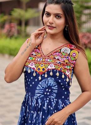 Navratri wear blue georgette printed gamthi & mirror -codi lace work gown 3