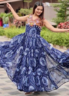 Navratri wear blue georgette printed gamthi & mirror -codi lace work gown 4