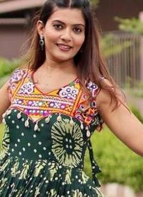 Navratri wear green georgette printed gamthi & mirror -codi lace work gown 2