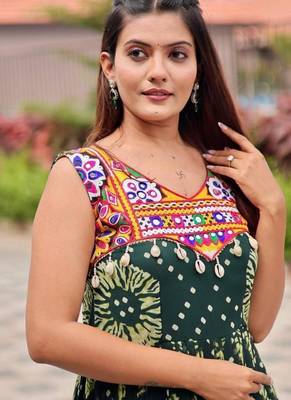 Navratri wear green georgette printed gamthi & mirror -codi lace work gown 3