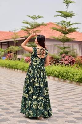 Navratri wear green georgette printed gamthi & mirror -codi lace work gown 4