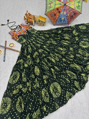 Navratri wear green georgette printed gamthi & mirror -codi lace work gown 5