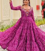 Navratri wear purple color georgette bandhni printed gamthi & mirror work gown full stitched