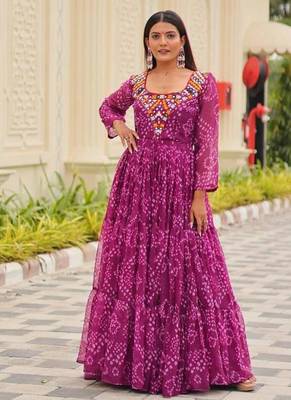 Navratri wear purple georgette bandhni printed gamthi & mirror work gown 2