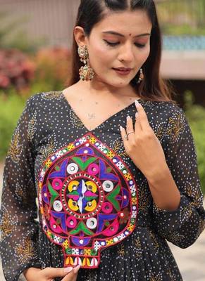 Navratri wear black georgette bandhni printed gamthi & mirror work gown 3
