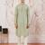 Boys mint green silk blend jacquard kurta pyjama set