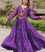 Navratri wear purple color georgette bandhni printed gamthi & mirror work gown full stitched