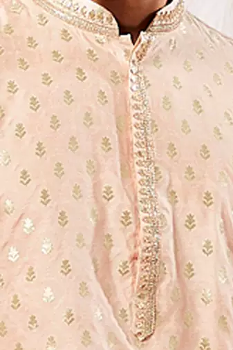 Boys peach silk blend sequin jacquard kurta pyjama set