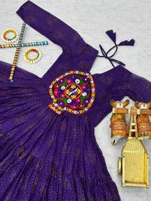 Navratri wear purple georgette bandhni printed gamthi & mirror work gown 4