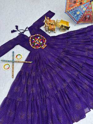 Navratri wear purple georgette bandhni printed gamthi & mirror work gown 5