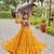 Navratri wear yellow color georgette bandhni printed thread embroidered mirror -codi lace work gown full stitched