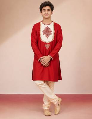 red work viscose silk zari embroidery bengali style boys kurta pajama 1