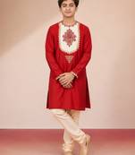 red work viscose silk zari embroidery bengali style boys kurta pajama