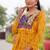 Navratri wear yellow color georgette bandhni printed thread embroidered mirror -codi lace work gown full stitched