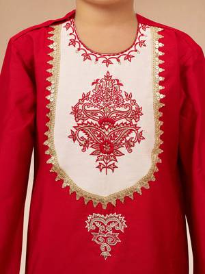 red work viscose silk zari embroidery bengali style boys kurta pajama 2