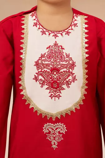 red work viscose silk zari embroidery bengali style boys kurta pajama