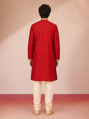 red work viscose silk zari embroidery bengali style boys kurta pajama 4