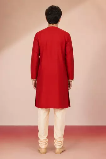 red work viscose silk zari embroidery bengali style boys kurta pajama