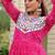 Navratri wear pink color georgette bandhni printed thread embroidered mirror work gown full stitched