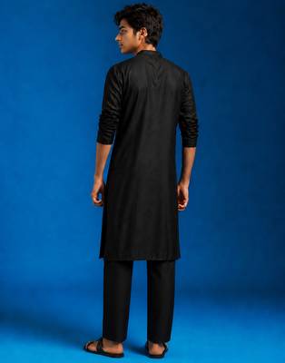 Boys black cotton hand embroidery kurta pyjama set 4