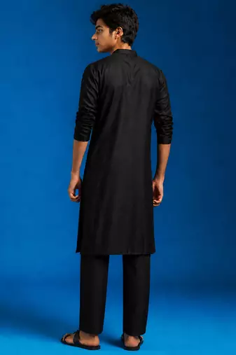 Boys black cotton hand embroidery kurta pyjama set