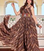 Navratri wear mul color georgette bandhni printed gamathi & mirror work gown full stitched
