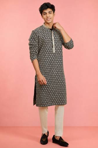 Boys black rayon sequin embroidery kurta pyjama set