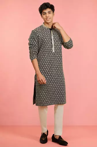 Boys black rayon sequin embroidery kurta pyjama set