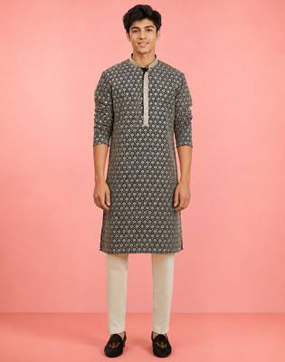 Boys black rayon sequin embroidery kurta pyjama set 3
