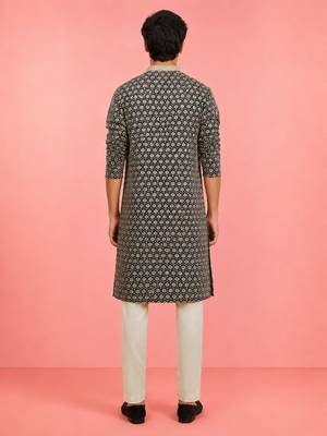 Boys black rayon sequin embroidery kurta pyjama set 4