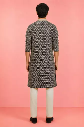 Boys black rayon sequin embroidery kurta pyjama set