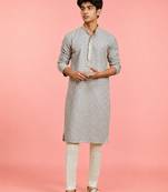 Boys grey rayon sequin embroidery kurta pyjama set
