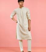 Boys off white rayon sequin embroidery kurta pyjama set