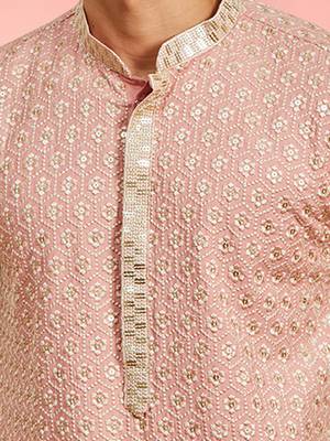Boys peach rayon sequin embroidery kurta pyjama set 2