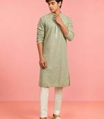 Boys pista green rayon sequin embroidery kurta pyjama set