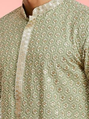 Boys pista green rayon sequin embroidery kurta pyjama set 2