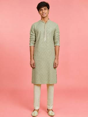 Boys pista green rayon sequin embroidery kurta pyjama set 3