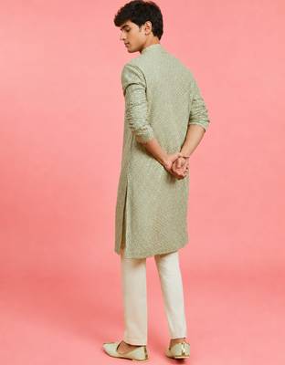 Boys pista green rayon sequin embroidery kurta pyjama set 4