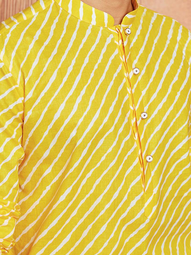 Boys yellow sequin print kurta pyjama set