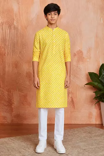 Boys yellow sequin print kurta pyjama set