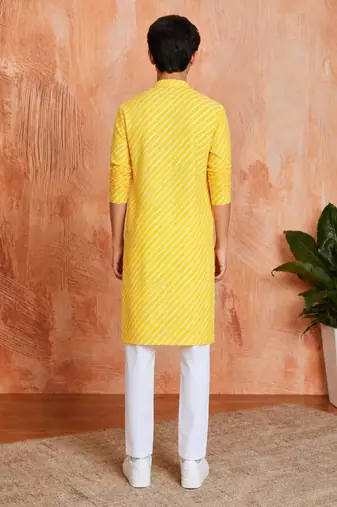 Boys yellow sequin print kurta pyjama set